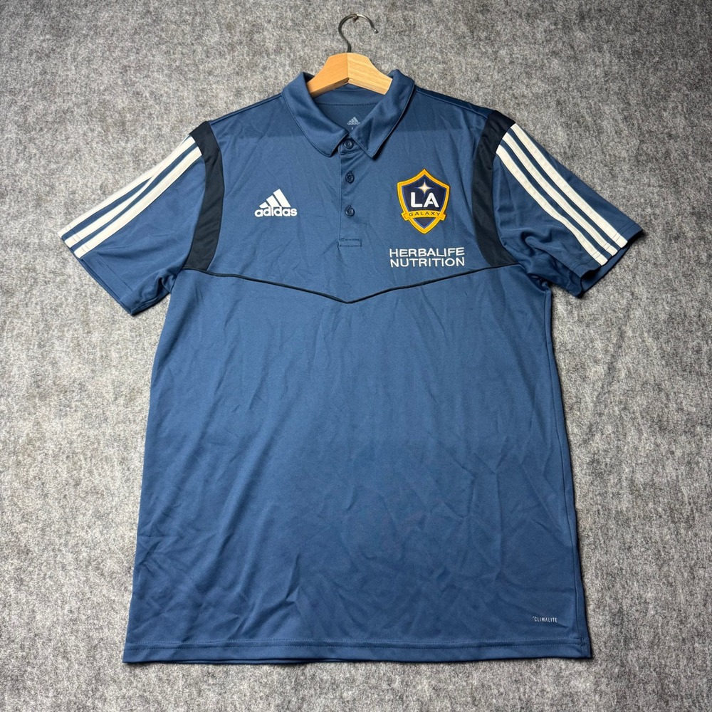 Adidas LA Galaxy Polo Shirt Mens M Blue Climalite MLS Soccer Jersey